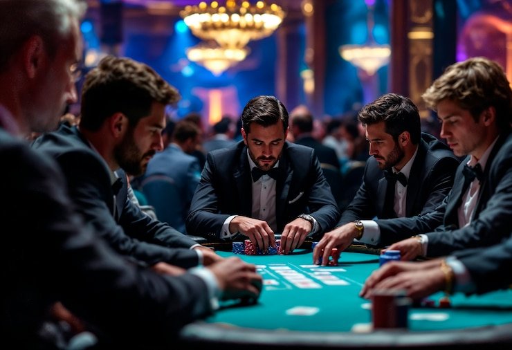 Live casino table interface with dealer and player positions